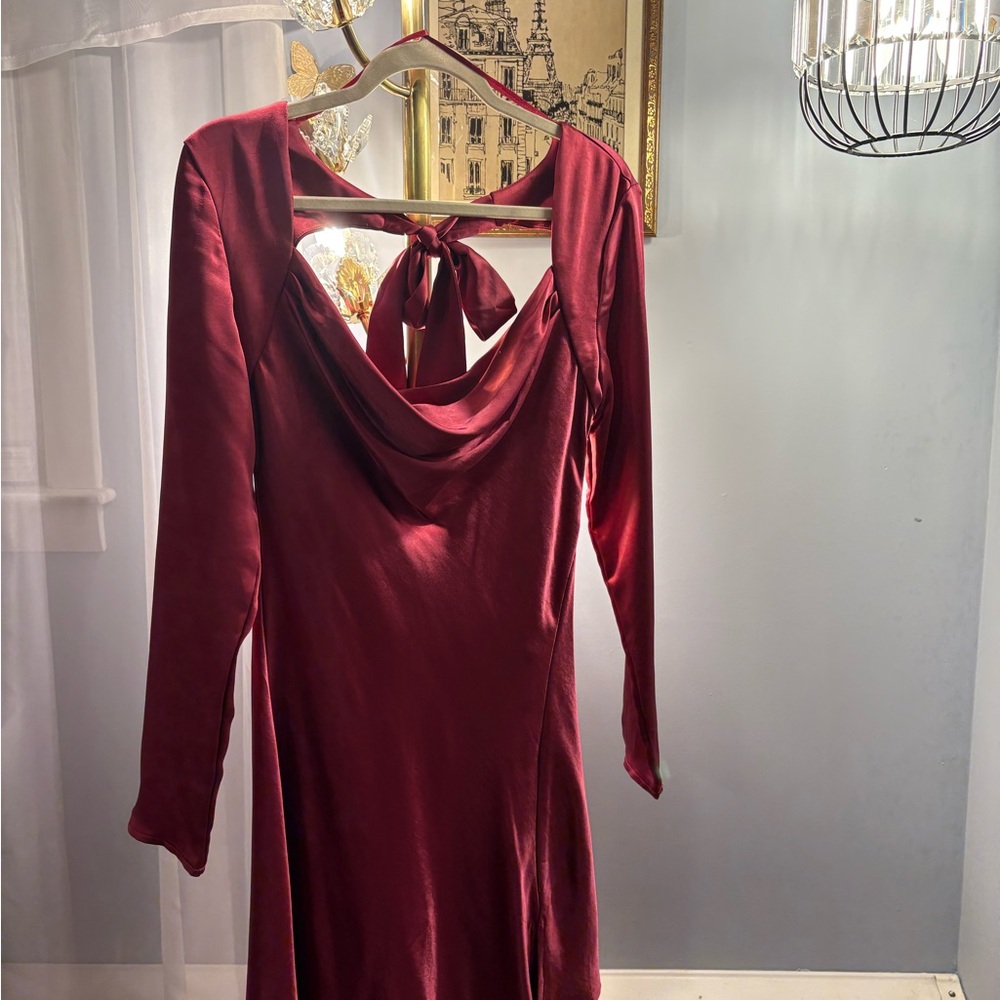 Pink Mini Silky Long Sleeve Dress